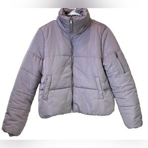 White Fawn Puffer Quilted Crop Zip Coat Jacket Snap Side Pockets Size XL